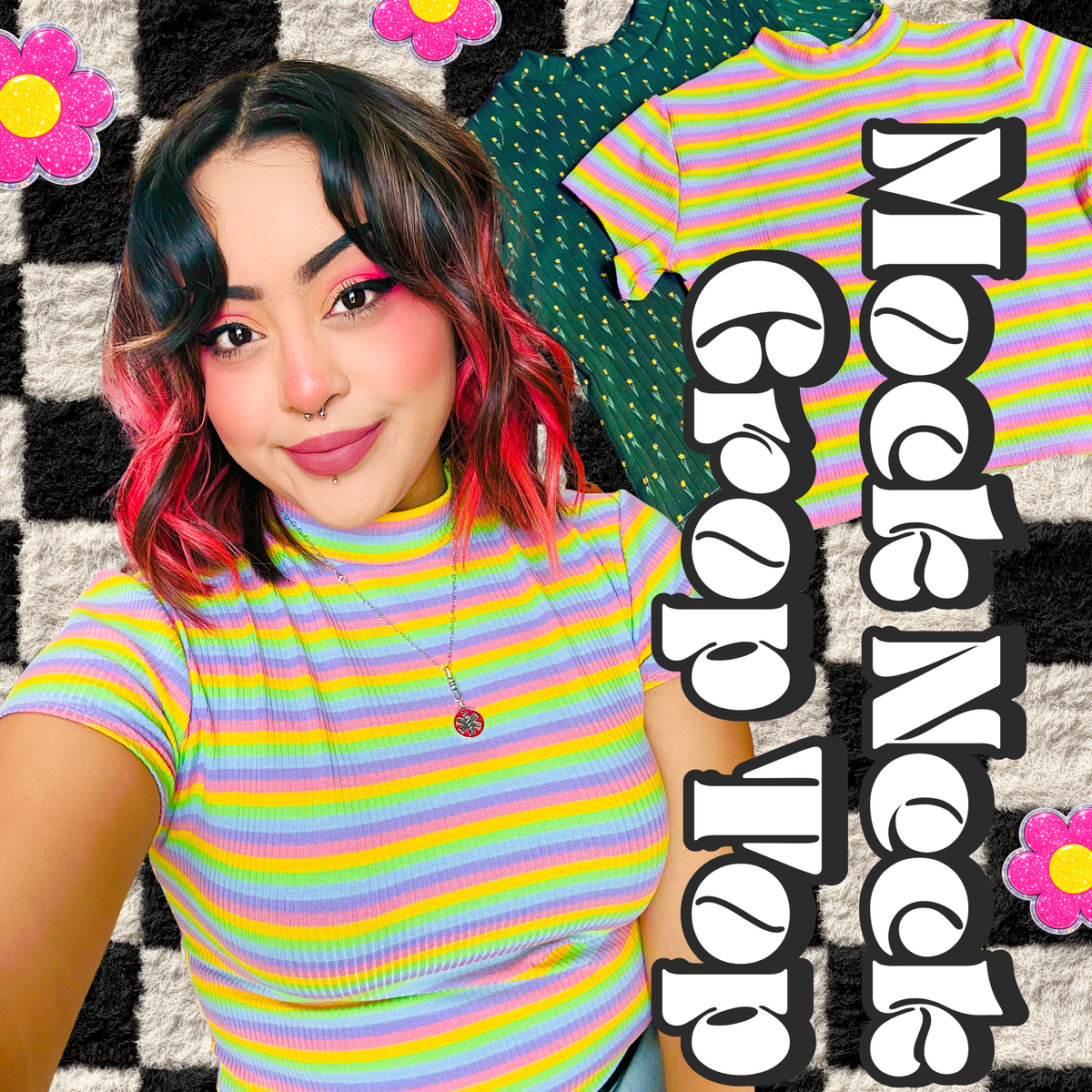 Rainbow Mock Neck Crop Top